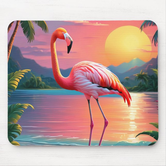 Flamingo Sunset Tropical Beach  Mouse Mat (Front)