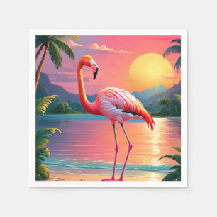 Flamingo Sunset Tropical Beach  Napkin