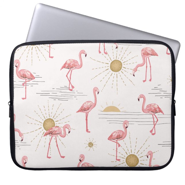 Flamingo sunset: vintage doodle pattern. laptop sleeve (Front)