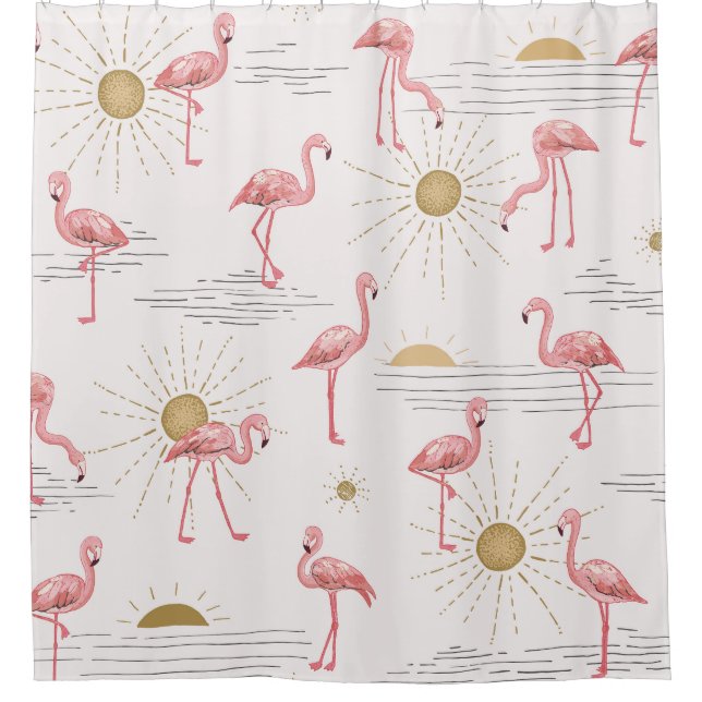 Flamingo sunset: vintage doodle pattern. shower curtain (Front)
