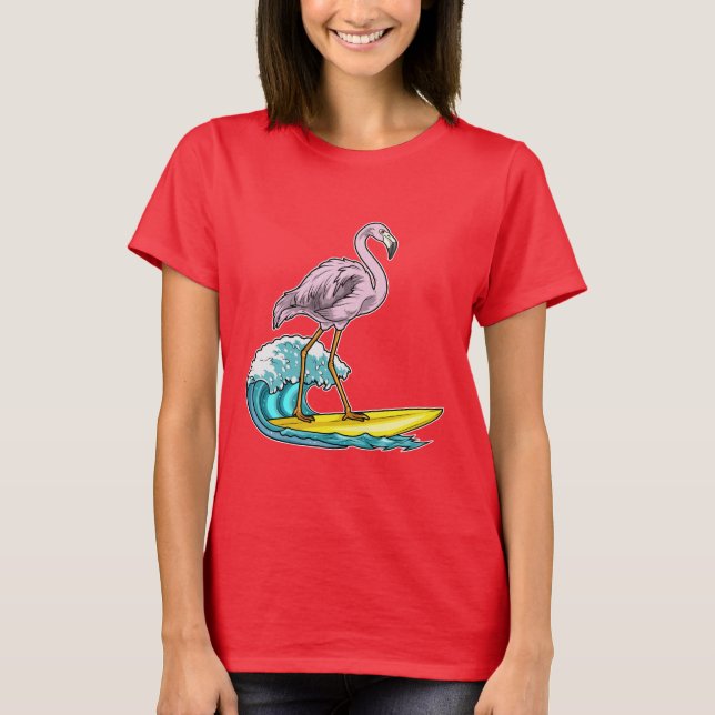 Flamingo Surfer Surfboard T-Shirt (Front)