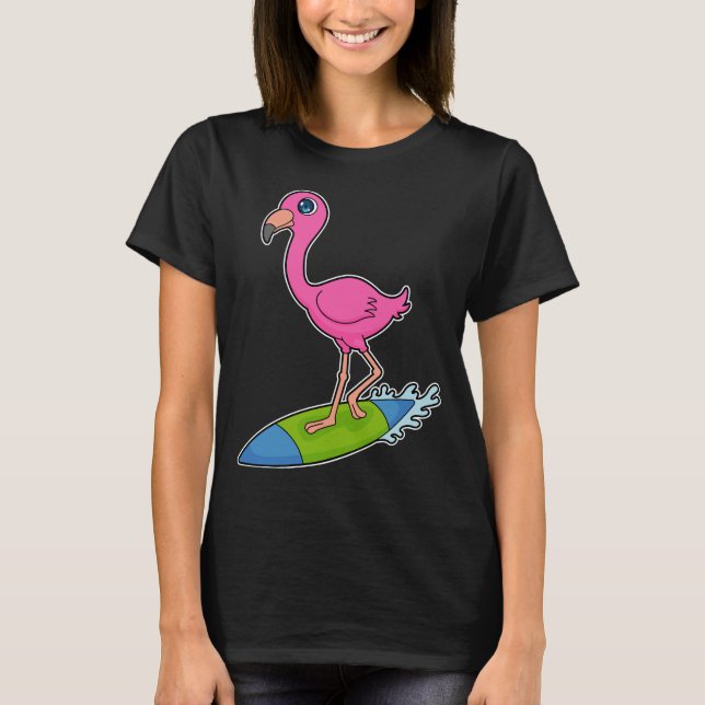 Flamingo Surfer Surfboard T-Shirt (Front)