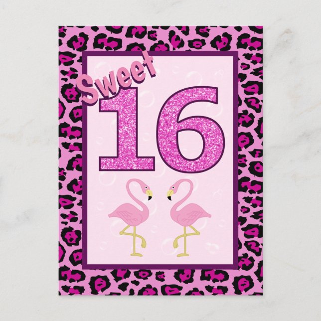 Flamingo Sweet Sixteen Birthday Postcard (Front)