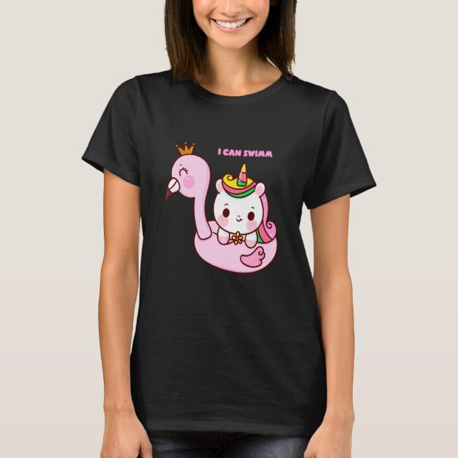 flamingo swim cute horse T-Shirt (Front)