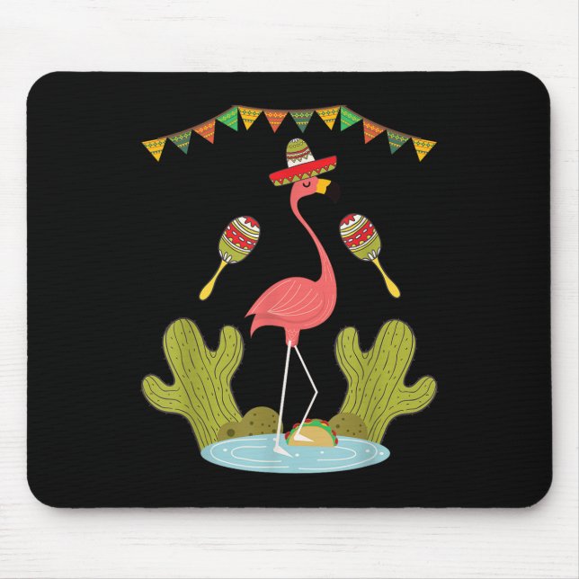 Flamingo Taco Sombrero Mexican Funny Cinco De Mayo Mouse Mat (Front)