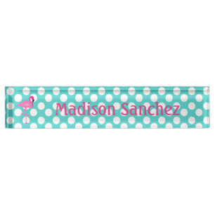 Flamingo Teal and White Polka Dot Name Plate