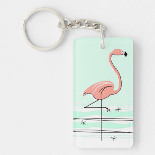 Flamingo Text back key chain rectangle green