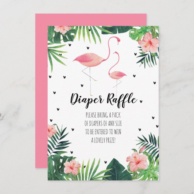 Flamingo Themed Baby Shower Diaper Raffle Card (Front/Back)