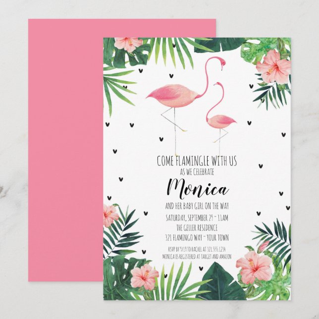 Flamingo Themed Baby Shower Invitation (Front/Back)