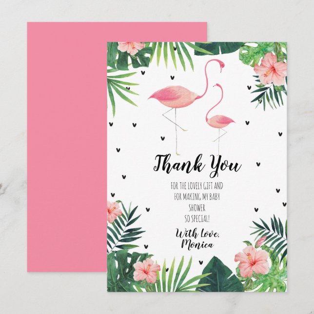Flamingo Themed Baby Shower Thank You Card (Front/Back)