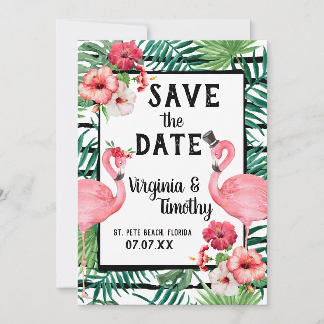 Flamingo Themed Save the Date (Front)
