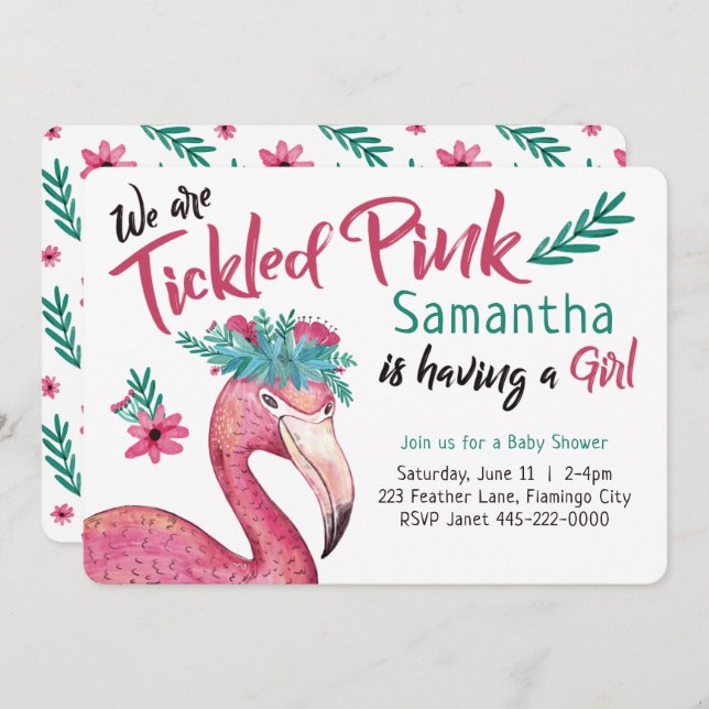 Flamingo Tickled Pink Baby Shower Invitation (Front/Back)