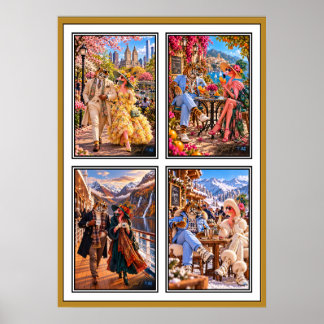 Flamingo & Tiger — Four Seasons Travel Art Poster