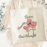 Flamingo Tote Bag<br><div class="desc">The perfect accessory for those who appreciate a blend of simplicity and charm, this tote bag features an exquisite illustration of two pink flamingos in a tender embrace, symbolising grace, beauty, and strength. The elegant script adds a touch of sophistication to your everyday ensemble while providing ample space for all...</div>