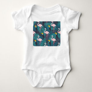 Flamingo, toucan: tropical leaf pattern baby bodysuit
