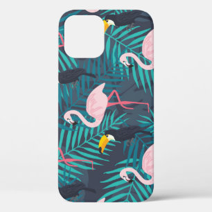 Flamingo, toucan: tropical leaf pattern iPhone 12 case
