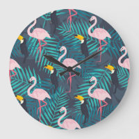 Flamingo, toucan: tropical leaf pattern