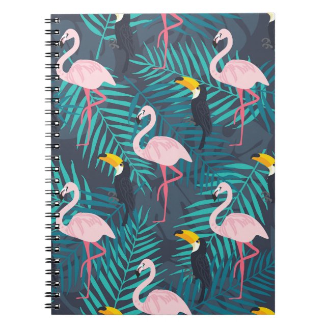 Flamingo, toucan: tropical leaf pattern notebook (Front)