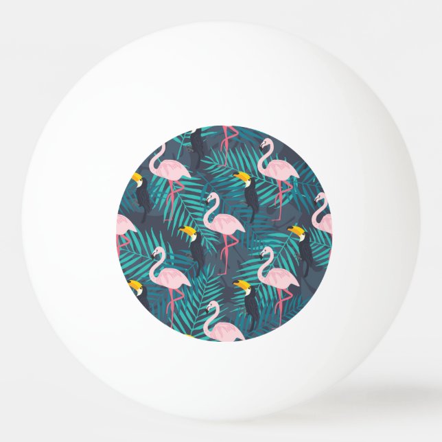 Flamingo, toucan: tropical leaf pattern ping pong ball (Front)