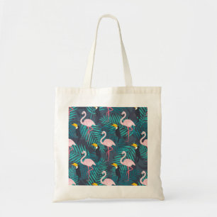 Flamingo, toucan: tropical leaf pattern tote bag