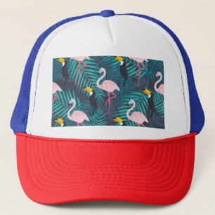 Flamingo, toucan: tropical leaf pattern trucker hat
