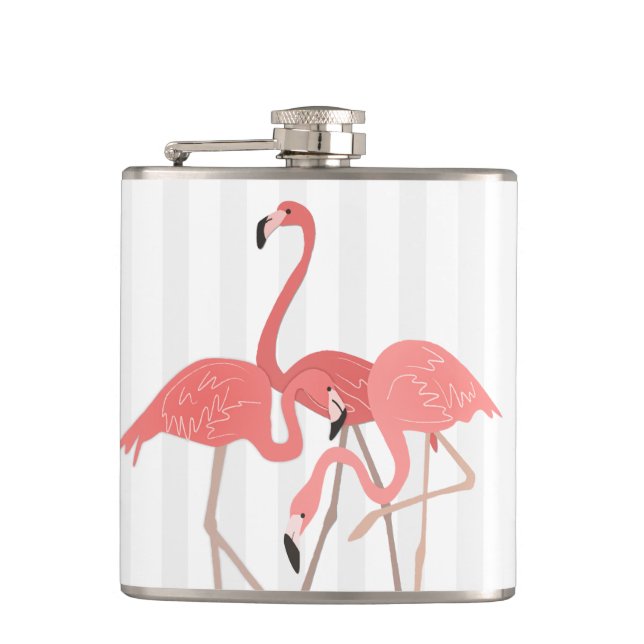 Flamingo Trio and Stripes Hip Flask (Front)