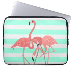 Flamingo Trio on Stripes Laptop Sleeve