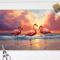 Flamingo Trio on the Beach Decoupage