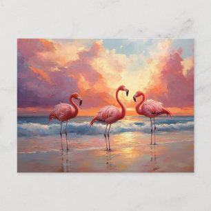Flamingo Trio on the Beach Postcard