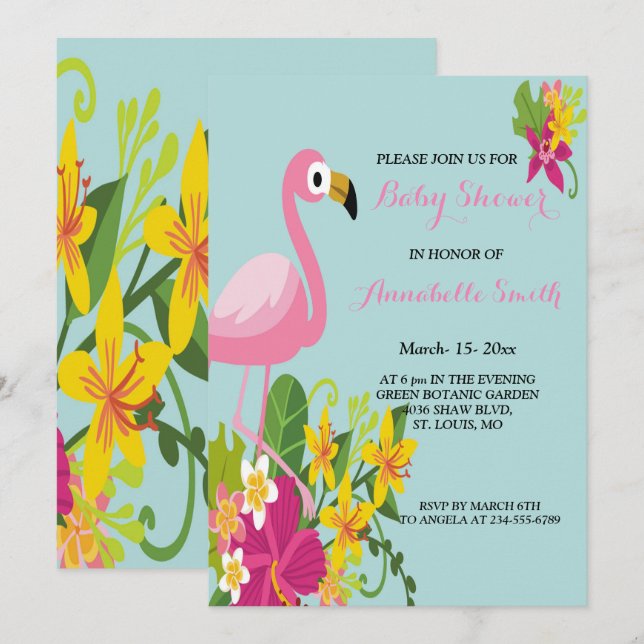 Flamingo Tropical baby shower Invitation (Front/Back)