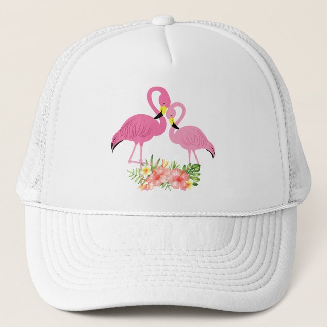 Flamingo Tropical Baseball Cap Trucker Hat (Front)