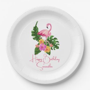Flamingo Tropical Beach Birthday Party Custom Paper Plate