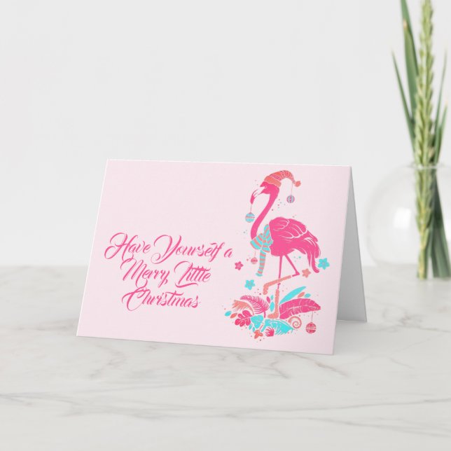 Flamingo Tropical Beach Christmas Wishes Holiday Card (Front)
