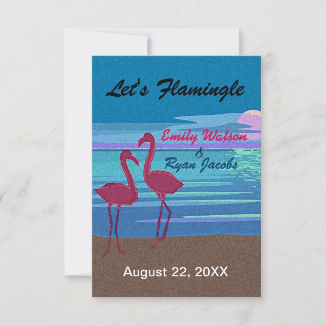 Flamingo Tropical Beach Wedding RSVP & Menu (Front)