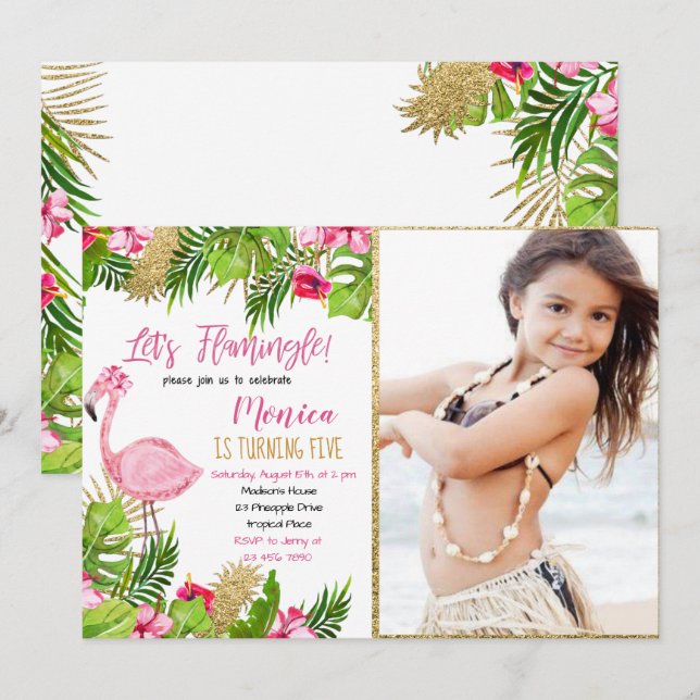 Flamingo Tropical Birthday Invitation (Front/Back)