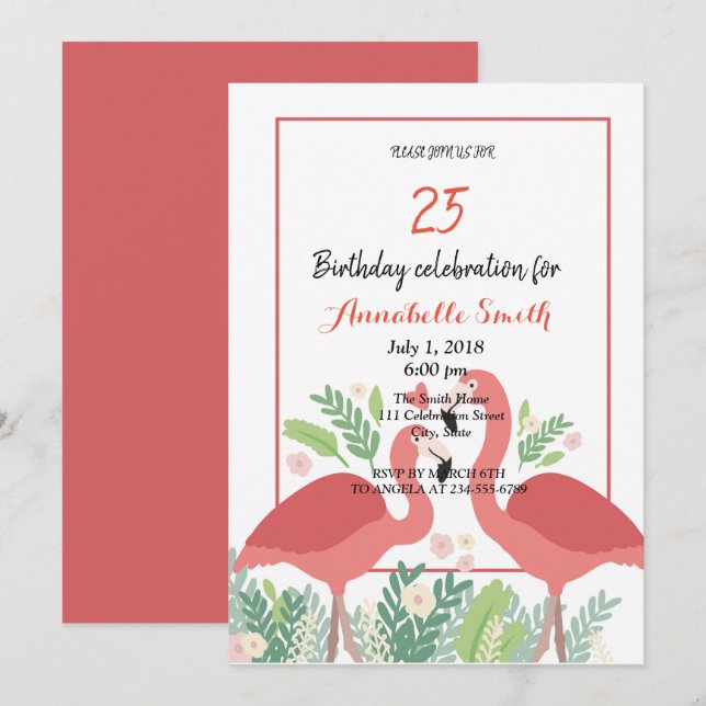 Flamingo Tropical  birthday Invitation (Front/Back)