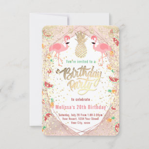 flamingo tropical birthday invitation