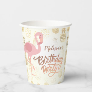 Flamingo tropical birthday paper cups