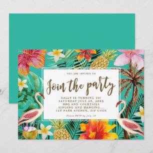 flamingo tropical Birthday party BBQ invitation