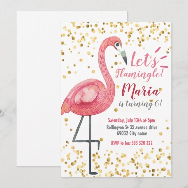 Flamingo Tropical Birthday party Flamingle  Invita Invitation (Front/Back)