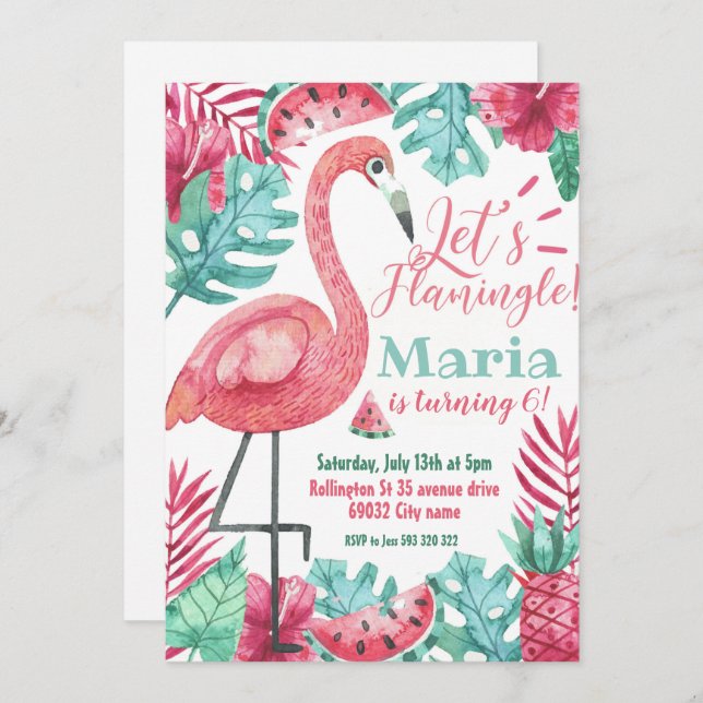 Flamingo Tropical Birthday party Flamingle  Invitation (Front/Back)