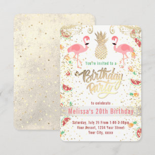 flamingo tropical birthday party invitation