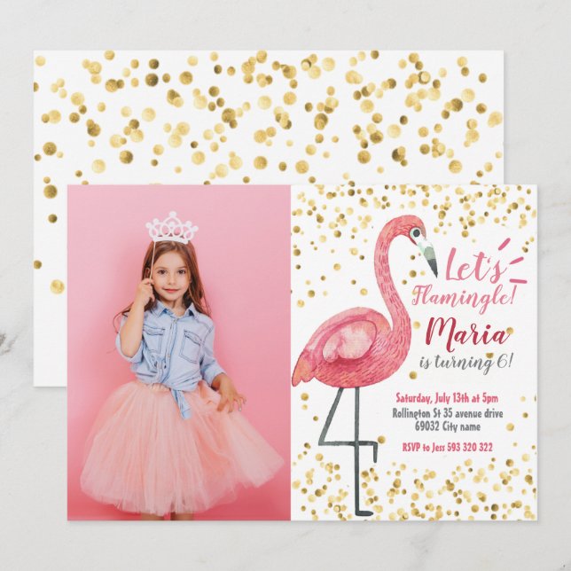 Flamingo Tropical Birthday party Invitation (Front/Back)
