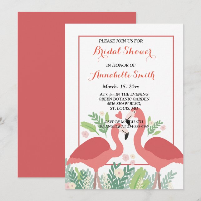 Flamingo Tropical bridal shower Invitation (Front/Back)
