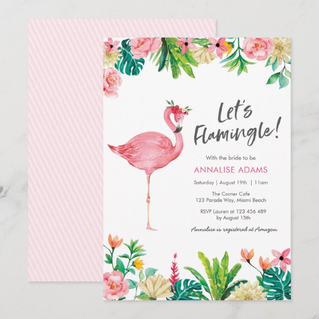 Flamingo Tropical Bridal Shower invitation (Front/Back)