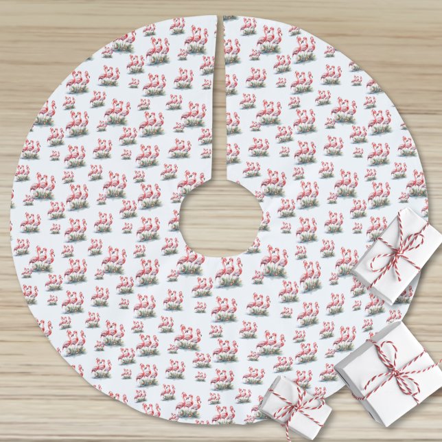 Flamingo Tropical Christmas Brushed Polyester Tree Skirt (Flamingo Tropical Christmas Brushed Polyester Tree Skirt )