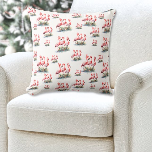 Flamingo Tropical Christmas Cushion (Flamingo Tropical Christmas Throw Pillow )