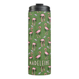 Flamingo Tropical Cute Dark Green Pattern Custom Thermal Tumbler