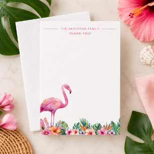 Flamingo Tropical Family Thank You Flat Card