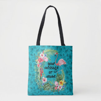 Flamingo tropical floral blue cheetah tote bag